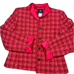 Vintage Doncaster Red Wool Blend Jacket, Gold Sequin & Buttons, Womens Size‎ 4